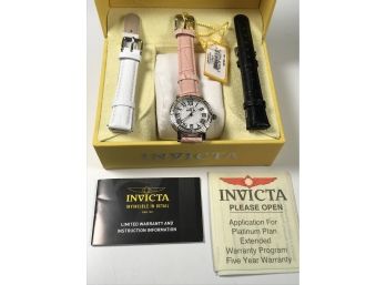 Fabulous Brand New Ladies INVICTA Roman Dial Watch With Two Additional Straps - White & Black - Paid $695