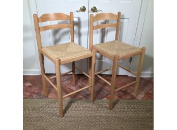 Very Nice Pair Of Kitchen / Bar Stools - Made In Italy - Rush Seats Are Fine - GREAT PAIR !