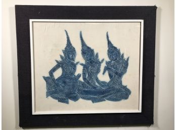 Incredible Vintage Siam Temple Rubbing - Very Clear  / Crisp - Deep Blue Wax - Very Nice Frame