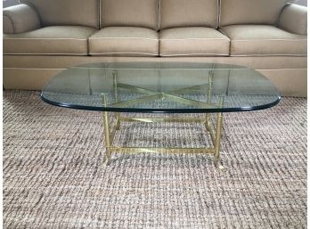 Very Nice Brass & Glass Contemporary Cocktail Table - Beautiful Beveled Glass Top - High Quality