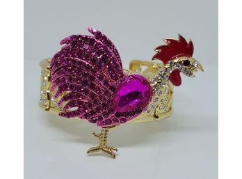 Multi Gemstone Cuff Bracelet With Removable Magnetic Rooster Broach