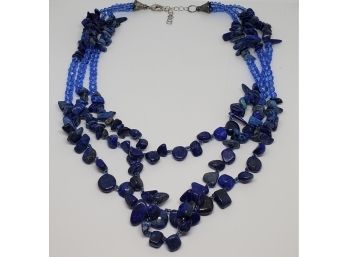 Pretty Lapis & Crystal 3 Strand Necklace