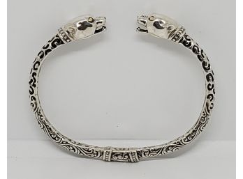 Leopard Hinged Cuff Bracelet In Sterling With 18k Eyes