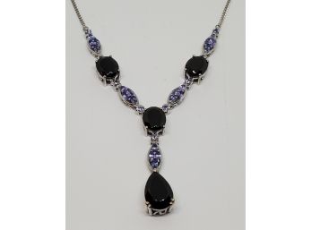 Incredible Shungite & Tanzanite Necklace In Platinum Over Sterling