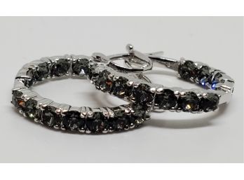 Black Diamond Swarovski Crystal Hoop Earrings In Platinum Bond