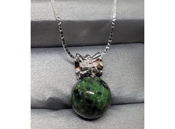 Ruby Zoisite Pendant Necklace Sterling Silver