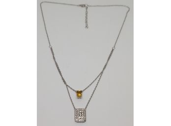 Brazilian Citrine, White Zircon Necklace In Sterling