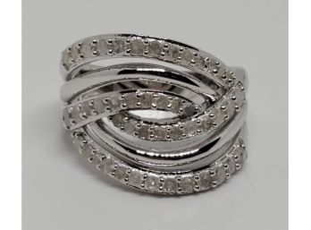 Beautiful White Diamond Ring In Rhodium Over Sterling