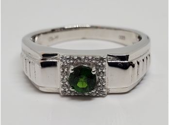 Natural Russian Diopside, Zircon Men's Ring In Platinum Over Sterling