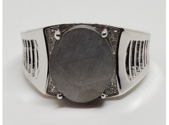 Awesome Meteorite, White Zircon Men's Ring In Sterling