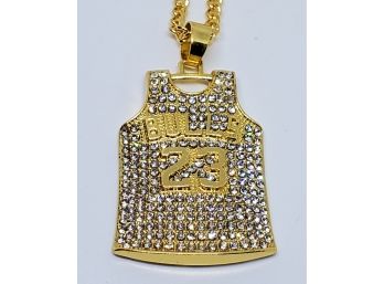 Iced Out Michael Jordan Chicago Bulls  Jersey Pendant Necklace In Gold Tone