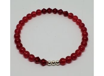 Red Jade, Sterling & Crystal Coil Bracelet