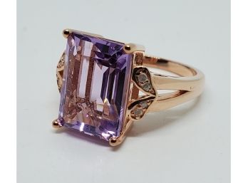 Stunning Rose De France Amethyst, Diamond Accent 18k Rose Gold Over Sterling Ring