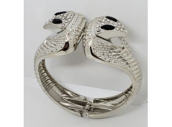 White Austrian Crystal, Black Resin Snake Head Bracelet