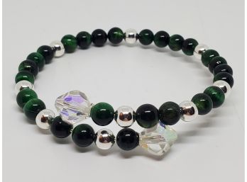 Green Tigers Eye & Sterling Coil Bracelet