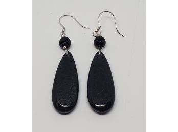 Burmese Black Jade Drop Earrings In Sterling