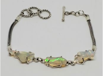 Beautiful Ethiopian Opal Toggle Clasp Bracelet In Sterling Silver