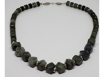 Very Heavy Labradite & Crystal Necklace With Magnetic Clasp