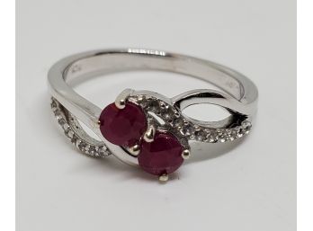 Burmese Ruby, Zircon Ring In Platinum Over Sterling