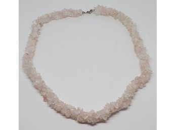 Rose Quartz 3 Row Twisted Necklace In Sterling