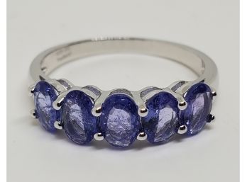 Incredible 5 Stone Tanzanite Ring In Rhodium Over Sterling