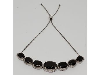 Black Shungite Bolo Bracelet In Platinum Over Sterling