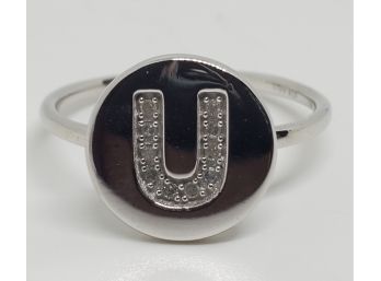 Diamond Initial U Ring In Platinum Over Sterling