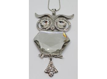 Austrian Crystal & Glass Owl In Silver Tone