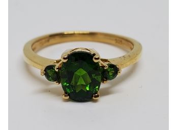 Natural Russian Diopside Ring In Yellow Gold Over Sterling