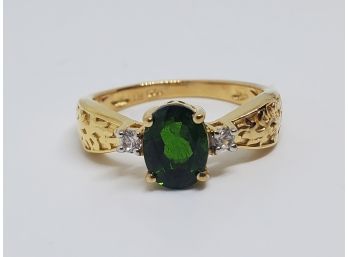 Royal Natural Russian Diopside Multi Gemstone Ring In Yellow Gold Over Sterling