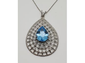 Sky Blue Topaz, Rhodium Over Sterling Pendant With Chain