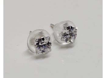 10k White Gold Faux Diamond Stud Earrings