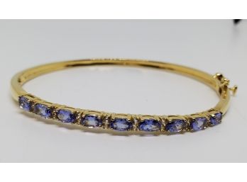 Gorgeous Tanzanite & White Topaz 18k Yellow Gold Over Silver Hinged Bangle Bracelet