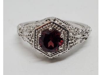 Pretty Garnet Ring In Rhodium Over Sterling