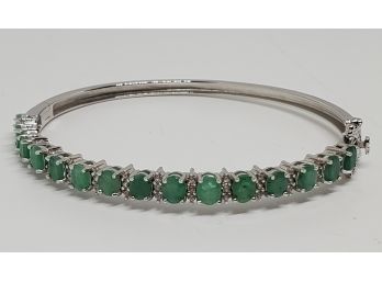 Gorgeous Sakota Emerald & Zircon Bangle Bracelet In Sterling