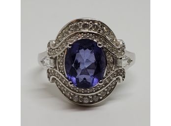 Beautiful Color Change Fluorite & Zircon Sterling Ring