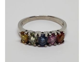 Multi Sapphire 5 Stone Ring In Platinum Over Sterling