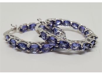 Incredible Oval Tanzanite, Rhodium Over Sterling Inside Outside Earrings