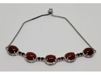 Burmese Red Jade, Multi Gemstone Bolo Bracelet In Platinum Over Sterling