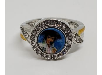 Very Cool Elvis Presley Ring In Silver & Gold Tone With Faux Stones