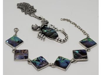 Abalone Shell Bracelet & Crystal Scorpion Pendant Necklace