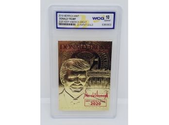 Donald Trump 45th President 23k Gold Sculpted Card With Red Writing Graded 10 Gem Mint