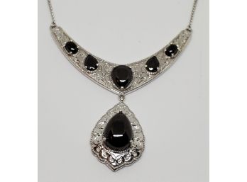 Black Shungite Necklace In Platinum Over Sterling