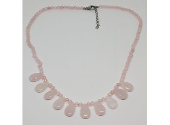 Rose Quartz Beaded Necklace In Stainless