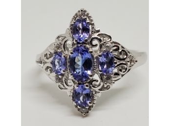 Tanzanite & Zircon Ring In Platinum Over Sterling