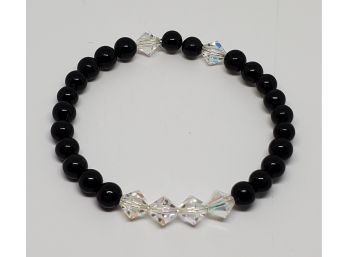 Handcrafted Black Jade & Swarovski Crystal Coil Bracelet