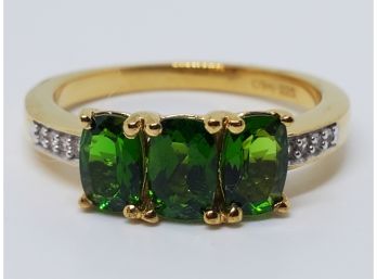 Russian Diopside & Zircon Ring In Yellow Gold Over Sterling