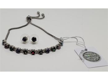 Stud Earrings & Bolo Bracelet In Stainless Made With Swarovski Crystals