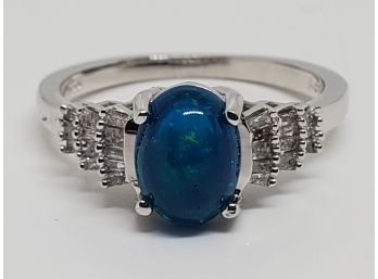 Miami Blue Opal, Diamond Ring In Platinum Over Sterling