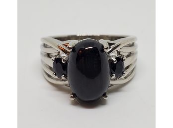 Indian Black Star Diopside, Natural Black Spinel Ring In Platinum Over Sterling